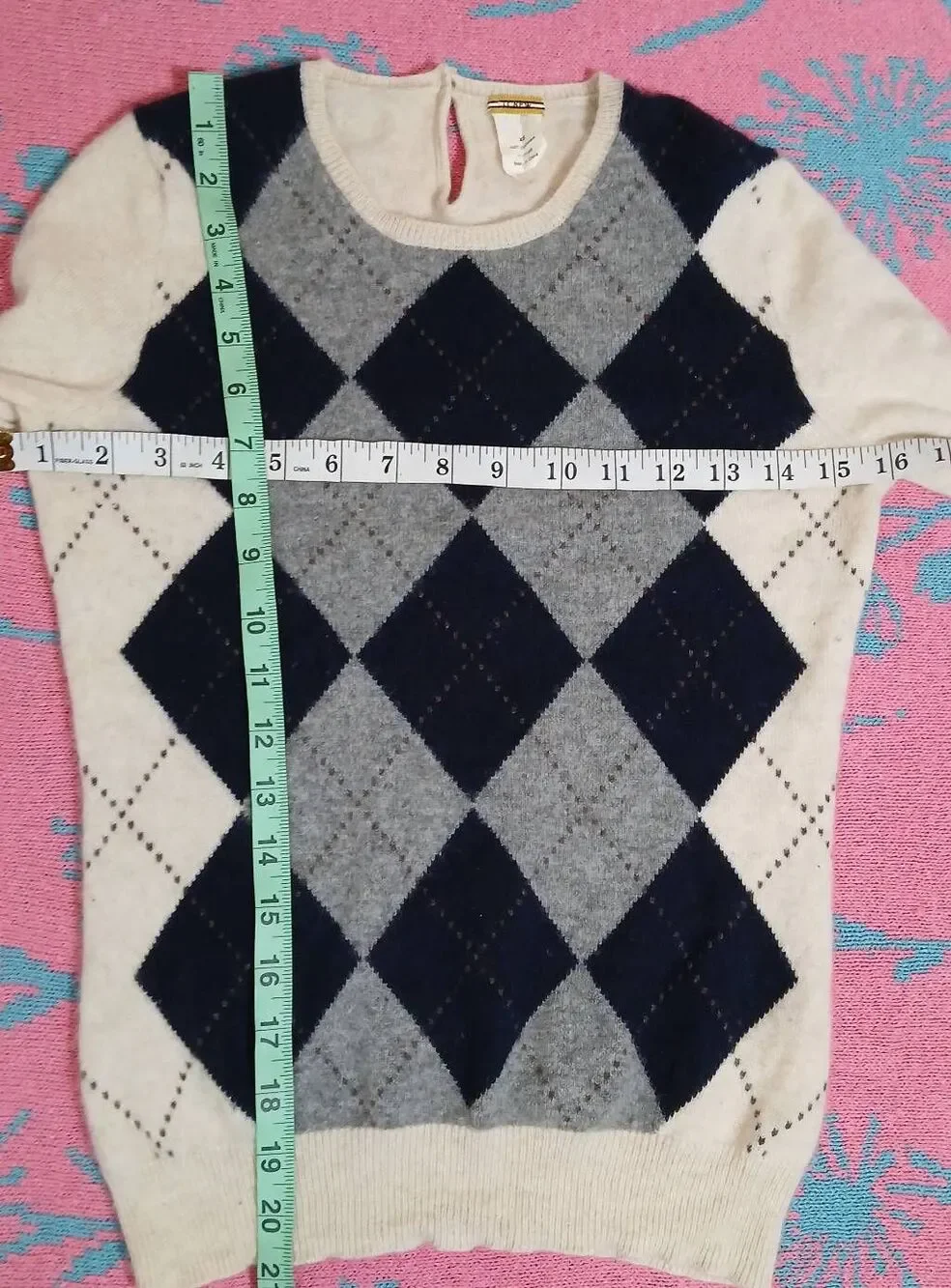 J.crew womens xsmall sweater cashmere argyle preppy cream gray - Picture 8 of 8